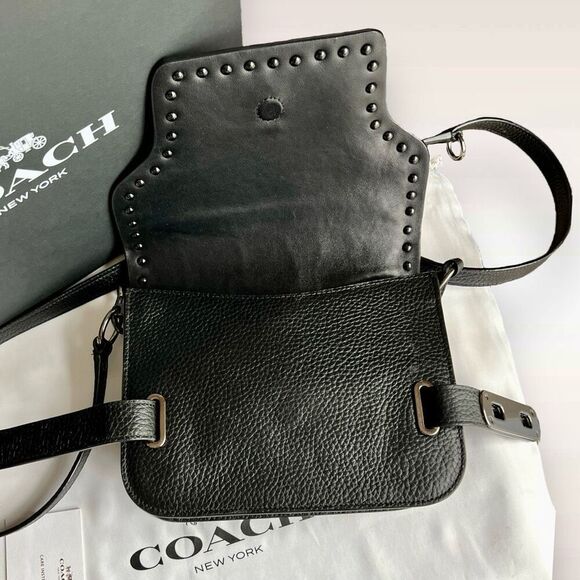 🖤🩶Coach Swagger Saddle / Shoulder Bag Black w/ Rivets & Gunmetal Hardware $400 - Picture 12 of 17